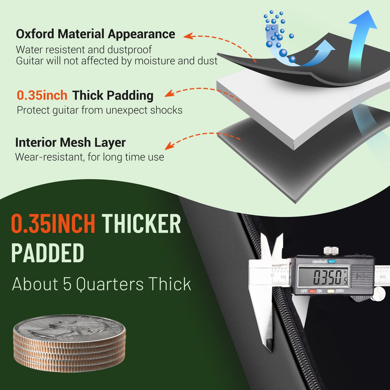 CAHAYA ???????????????? ???????????? ?????? 0.35 In Thick Padding for 40 41 42 in Acoustic Guitars Waterproof Dual Adjustable Sh